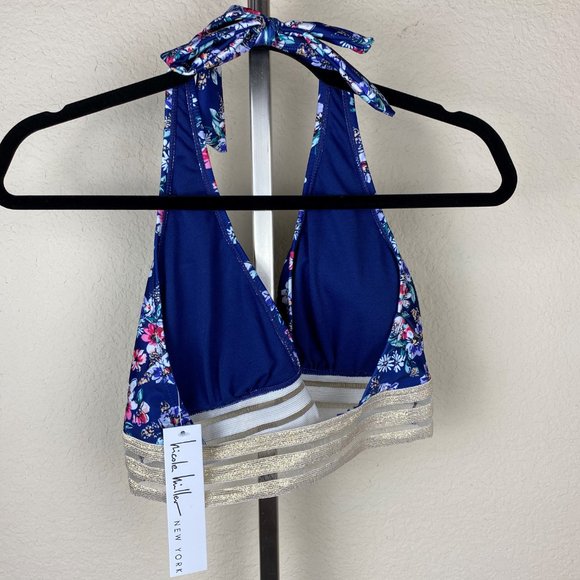 NWT Nicole Miller Floral Printed Halter Bikini Top - Picture 4 of 5